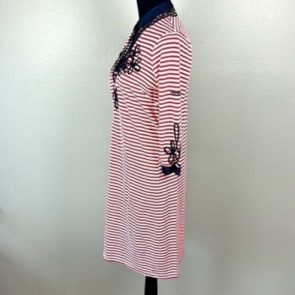Gretchen Scott Admiral Midi Tunic Dress Striped Embroidery V-Neck Nauticalcore S - Picture 8 of 12